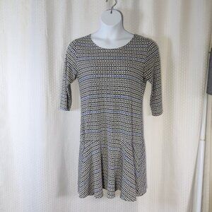 Leota Compass Rose size L Ruffle Drop Hem Surplice Hi Neck Dress Multi-Color